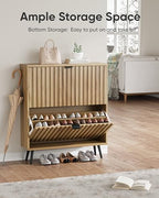 Shoe Storage Cabinet, Fluted Shoe Cabinet Storage for Entryway, Hidden Shoe Cabinet with Metal Legs,Shoe Organizer Cabinet with Flip Doors, Slim Entryway Shoe Storage Cabinet, Natural Wood-31.5in - Image 3