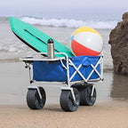 MacSports All Terrain Beach Wagon with Side Table|Heavy Duty Collapsible Folding Cart with Large Wheels for Beach Day, Picnic, Camping, Outdoor Activities | Blue/White - Image 2
