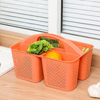 Plastic Portable Shower Caddy Basket with Handle, 3 Compartments, Orange - Image 2