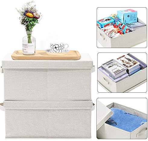 HOONEX Foldable Storage Bins with Lids, 2 Pack, Storage Boxes with Carrying Handles and Sturdy Heavy Cardboard, 16.5" L x 11.8" W x 7.5" H for Shoes, Books, Clothes, Beige - Image 2