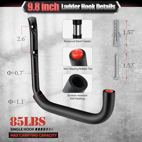 Nacial 12 Pack Heavy Duty Garage Hooks, Large Wall Hooks with EVA Pads - Image 4