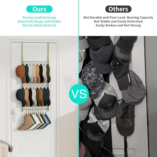 HapiRm Over Door Hat Rack - 3 Tier Wall Mounted Hat Organizer with 16 Hooks and 10 Movable Clips, Baseball Cap Organizer Storage Holds up to 26 Caps for Door, Bedroom, Closet USPTO Patent Pending - Image 3