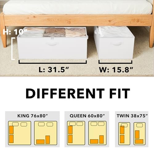 SpaceAid 2 Pack 10" High Under Bed Storage Containers, Large Underbed Storage Organizer Bins with Lids for Bedroom, Dorm, Clothes, Closet Organization, Bed Sheets and Blankets (White) - Image 4