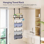 SWTYMIKI Over the Door Towel Rack - 6 Tier Towel Racks for Bathroom Wall Mounted, Towel Holder with Shelf, Hanging Rolled Towel Storage Organizer for Small Bathroom, Camper, RV, Black - Image 3