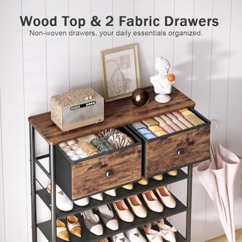 INGIORDAR 5 Tier Shoe Rack Storage Organizer Shelf with 2 Drawers MDF Board - Image 4