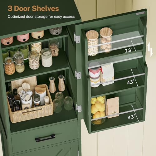 TEENFON Kitchen Pantry Cabinet with 3 Door Shelves & 1 Drawer, Narrow Bathroom Cabinet with Adjustable Shelves, Tall Storage Cabinet for Living Room, Bathroom, Entryway, Green - Image 6