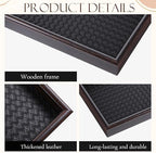 2Pcs Wooden Valet Tray with Leather Base, 11.8 x 7.87inches Entryway Bedside Dump Holder Nightstand Catchall Organizer for Perfume Watch Wallets Keys Watches Jewelry & Sunglasses - Image 3