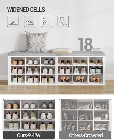 Hzuaneri Shoe Storage Bench with Cushion, Storage Bench with 18 Cubbies - Image 4