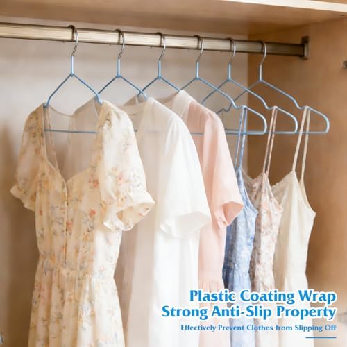 Clothes Hangers 50 Pack,Sturdy Thin Space Saving Blue Hangers,Non Slip Metal Wire Plastic Coat Hanger for Clothes Storage Home Improvement - Image 5