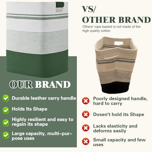 Laundry Hamper, 85L Tall Laundry Basket with Leather Handles, Rectangle Large Clothes Hamper for Organizing, Cotton Woven Laundry Baskets Storage Hampers for Bedroom, Nursery, Living Room - Image 5