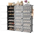 Portable Shoe Rack Organizer with Door, 48 Pairs Shoe Storage Cabinet Easy Assembly, Plastic Adjustable Shoe Organizer Stackable Detachable Free Standing Shoe Rack DIY Expandable 8 Tier Black by WEXCISEforTidyingHouse