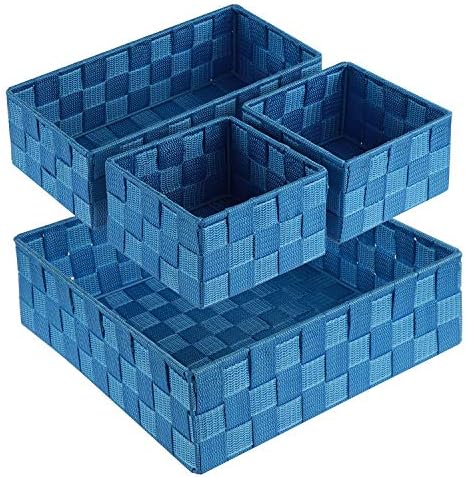 Posprica Woven Storage Baskets for Organizing, Small Black Baskets Cube Bin Container Tote Organizer Divider for Drawer, Closet, Shelf, Dresser, Set of 4(Navy) by Posprica