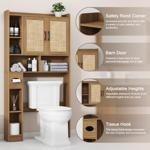 Vabches Over The Toilet Storage Cabinet with 2 Barn Doors, Oak - Image 3