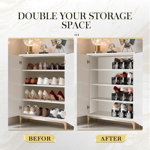 Shoe Slots Organizer 12 Pack - Shoe Stacker,3 Levels Adjustable,Space Savers 50%,Double Layer Holders for Closet (Black),Organizador de Zapatos - Image 6