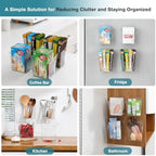 Clear Cabinet Door Organizer Bathroom, 4 Pack Hanging Makeup Storage Brush Holder, Adhesive Storage Bin Versatile Vertical Wall Mount Caddy for Pantry Office Kids' Room Small Items Organization - Image 6