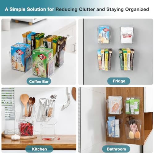 Clear Cabinet Door Organizer Bathroom, 4 Pack Hanging Makeup Storage Brush Holder, Adhesive Storage Bin Versatile Vertical Wall Mount Caddy for Pantry Office Kids' Room Small Items Organization - Image 6