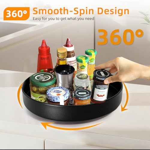 Metal Lazy Susan Organizer, 10 Inch Anti-Rust Turntable for Cabinet, Kitchen, Dining Table, Bathroom – Rotating Spice Rack, Spinner Storage, Round Carousel Organizer for Countertop Black - Image 2