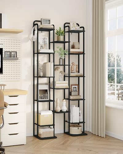 Hzuaneri Vertical Shoe Rack, Shoe Shelves, Wood Shoe Organizer for Closet, Entryway, Shoe Tower for Small Spaces, Free Standing, Adjustable, with 2 Hooks, 10 Tier Black SR11204B - Image 6