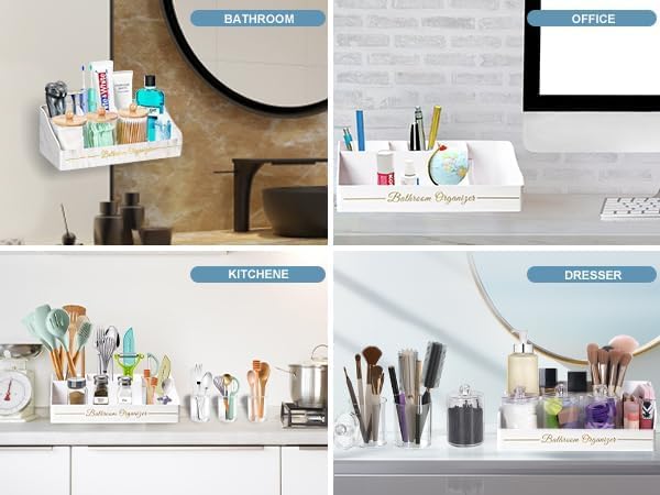Tucao Toothbrush Holders, Toothbrush Holders for Bathroom with 6 Large Capacity Storage Slots & 3 Qtip Holders - Sturdy for Bathroom Counter Organizers and Storage Countertop - Marble White - Image 5