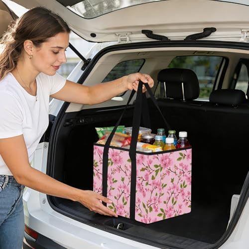 Trunk Organizer Collapsible Car Organizer with Handle Car Storage Box Bin for Groceries SUV Utility Tote Bag Portable Vehicle Container Pink Cherry Blossom Branch - Image 7