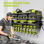 POKIPO Large Power Tool Organizer Wall Mount with Charging Station,4 Layer Heavy Duty Metal Tool Storage Rack Loads 600lbs with 8 Cordless Drill Holder,Battery Utility Rack Loads with 4 Power Strip - Image 5