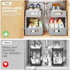 2 Packs 17IN Depth Under Sink Organizer, 2-Tier Pull Out Cabinet Organizer With Smooth Circular Rail, Large Capacity Metal Mesh Sliding Drawers For Bathroom& Kitchen Storage,Height Adjustable–Gun Gray - Image 3