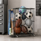 Garage Ball Storage Rack with Wheels, Metal Sports Ball Holder - Image 2