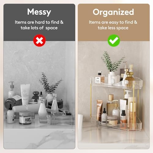 Lifewit 2 Tier Corner Bathroom Counter Organizers and Storage, Clear - Image 4