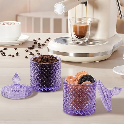 rejomiik 2 Pack Qtip Holder Apothecary Jars with Lid, Thick Glass, Purple - Image 7