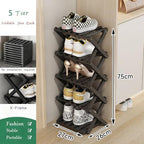 Vertical Black Shoe Rack Small, 5 Tier Portable Folding Shoe Storage Rack, Without Installation Free Standing Shoe Rack for Corridors, Bedrooms Living Room Corner and Small Spaces - Image 2