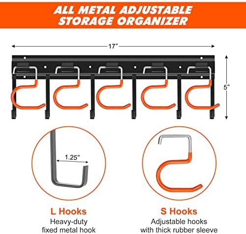 TVKB 34'' All Metal Garden Tool Organizer Wall Mount Garage Organizers and Storage with Hooks Tool Hangers for Shed - Image 2