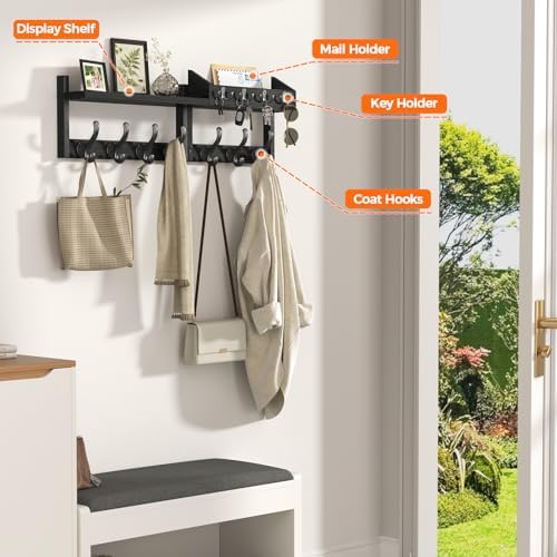 Evermagin 29" Coat Rack Wall Mount with Shelf for Entryway, Black - Image 4