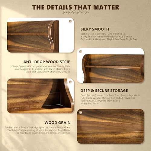 Acacia Wood Mail Organizer Wall Mount with 7 key Hooks Home Decor, Brown - Image 6