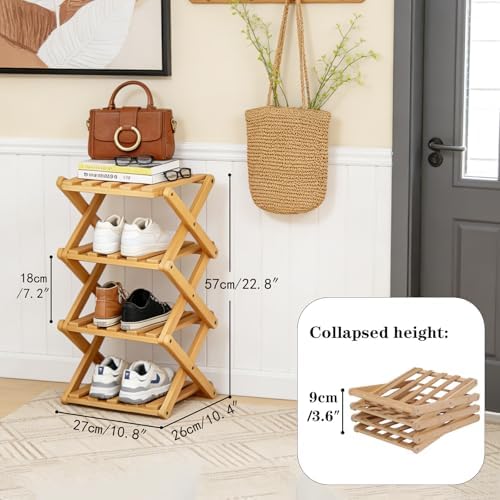 Vertical Shoe Rack Small, 4 Tier Portable Folding Shoe Storage Rack, Without Installation Free Standing Shoe Rack for Corridors, Bedrooms Living Room Corner and Small Spaces (4 Tier) - Image 2