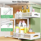 Under Sink Organizer, 2 Pack 2 Tier Pull out Cabinet Organizer Baskets with Mesh Sliding Drawers, Slide out Sink Storage Shelves for Kitchen, Bathroom, Pantry, Cabinet Organizers and Storage(White) - Image 6
