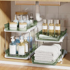 Delamu 2-Tier Multi-Purpose Bathroom Under Sink Organizers and Storage, Stackable Kitchen Pantry Organization, Pull Out Medicine Cabinet Organizer with Movable Dividers, Light Green, 2 Pack - Image 7