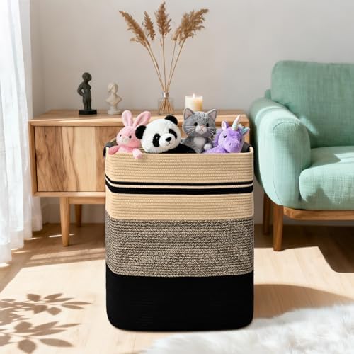Laundry Hamper, 105L Tall Laundry Basket with Leather Handles, Rectangle Large Clothes Hamper for Organizing, Cotton Woven Laundry Baskets Storage Hampers for Bedroom, Nursery, Living Room - Image 4