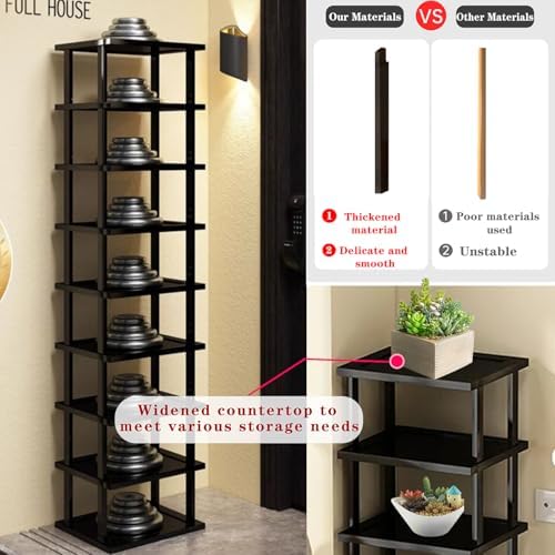 Vertical Shoe Rack - Tall Narrow Shoe Rack Organizer for Small Spaces,12 Tier Bamboo Shoen Shelf for Entryway,Closet,Corner,Doorway,Skinny Shoe Shelf Space Saving Shoe Storage,Free Stackable DIY - Image 7