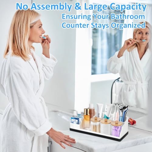 Bathroom Organizer Countertop, White Silicone Toothbrush Holders for Bathrooms with 3PCS Qtip Holder Dispenser, Toothbrush and Toothpaste Holder for Bathroom Counter Organization Storage Vanity - Image 3