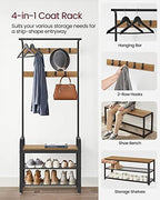VASAGLE Coat Rack, Hall Tree with Shoe Bench for Entryway, Entryway Bench with Coat Rack, 4-in-1, with 9 Removable Hooks, a Hanging Rod, 13.3 x 28.3 x 72.1 Inches, Rustic Walnut and Black UHSR040B41 - Image 3