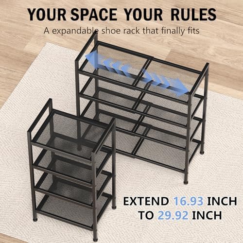 Expandable Shoe Rack for Closet, Entryway, Shoe Storage, 4-Tier, Black - Image 4