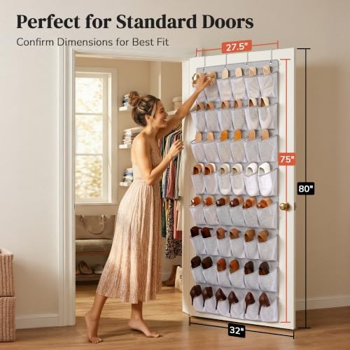 48 Pockets Over The Door Shoe Organizer, Large Mesh Hanging Shoe Rack, 6-Column Heavy Duty Shoe Storage for Sneakers and Heels, Behind Door Holder for Entryway Bedroom Dorm College, Gray - Image 7