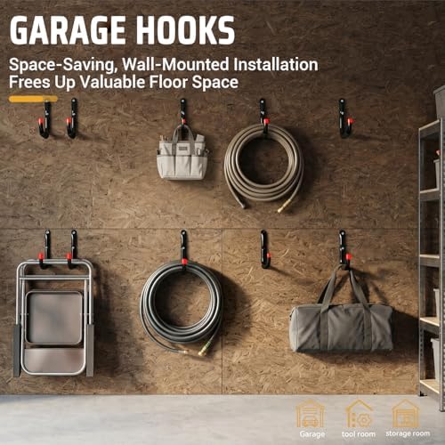 Wall Mount Garage Storage Hooks, Heavy Duty Steel Storage Hook Great for Garden Tools, Hoses, Lawn Mowers (5.5Inch x 4Inch) - Image 4