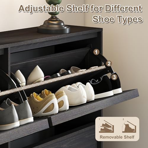 Shoe Cabinet with 4 Flip Drawers, Modern Narrow Shoe Storage Cabinet Organizer with Adjustable Shelf, Hidden Freestanding Shoe Rack for Entryway, Hallway, Living Room, Black - Image 5