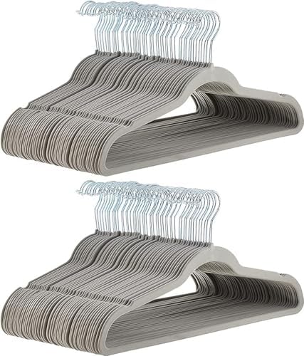 Amazon Basics Slim Velvet Non-Slip Space Saving Suit Clothes Hangers for Closet Organization, Gray/Silver, 100-Pack by AmazonBasics