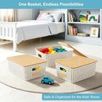 Bagnizer Small Plastic Storage Bins with Bamboo Lids 5.2qt Stackable Box Basket Pantry Decorative Containers Cute with Labels for Organizing Desktop Closet Office Cream White of 6 packs 10*7.2*4.1" - Image 4
