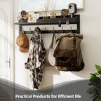 AMBIRD 35 inch Wall Hooks with Shelf, Coat Rack Wall Mount, Large Coat Hanger for Wall, Entryway Shelf with 7 Dual Coat Hooks, 4 Key Hooks and Mail Organizer, Wooden Key Holder Rack (Black) - Image 3