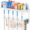 Broom Holder Wall Mount with Cleaning Supplies Organizer, Laundry Room Organization and Storage Shelf with Mop Hanger Rack Gripper Hooks, Utility Shelf Closet Organizer Floating Shelves for Garage by Olakee
