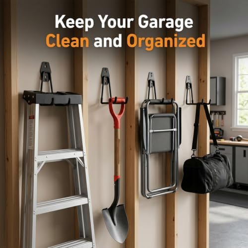 Garage Hooks, 6 Pack Medium Square Wall Hooks for Hanging Heavy Duty Ladders, Bikes, Tools Ideal for Garage, Garden, Basement Utility Room Storage (Orange) - Image 4