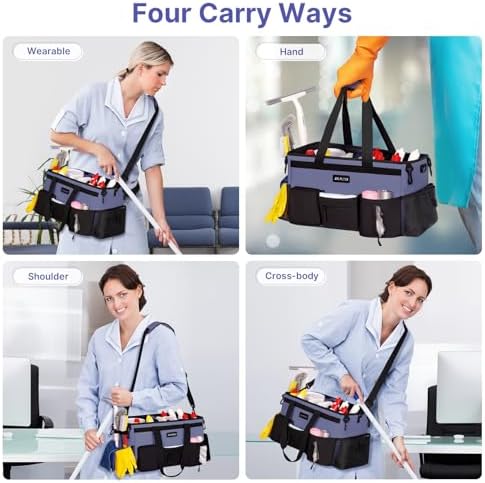 JKAOO Large Wearable Cleaning Caddy Bag with Handles, Denim Blue - Image 6
